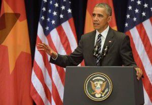 Tổng thống Mỹ Obama tại Trung tâm Hội nghị Quốc gia Hà Nội, sáng 24.5.2016