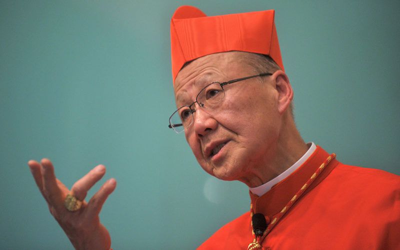 Hong Kong's Cardinal John Tong gestures as he speaks during a press conference in Hong Kong on March 2, 2012. Having been appointed by Pope Benedict XVI in February, Cardinal Tong held his first press conference in Hong Kong saying that he was optimistic that China will be more open on religious freedom. AFP PHOTO / AARON TAM (Photo credit should read aaron tam/AFP/Getty Images)