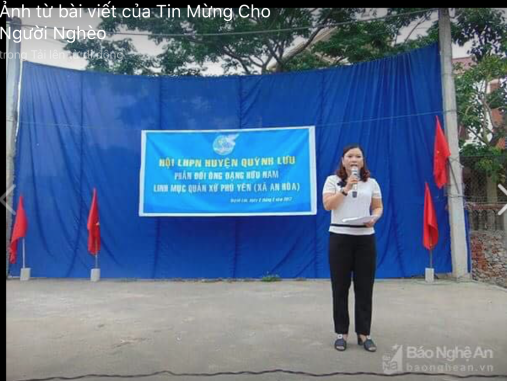 Bà Phạm Thị Hải Yến – Chủ tịch Hội LHPN Quỳnh Lưu trong cuộc đấu tố sáng 06.05.2017